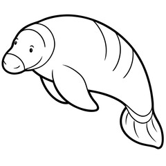 Dugong Line Art Vector – Minimal White Background Illustration