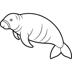 Dugong Line Art Vector – Minimal White Background Illustration