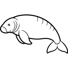 Dugong Line Art Vector – Minimal White Background Illustration