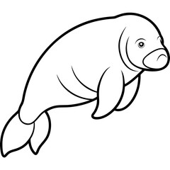 Dugong Line Art Vector – Minimal White Background Illustration