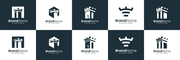 Set of castle logo, palace logo, fortress logo design inspiration