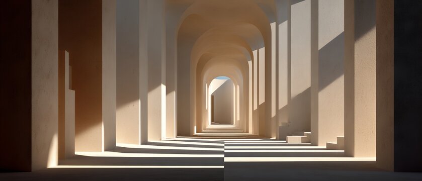 abstract view of a basilica nave with colonnades and clerestory