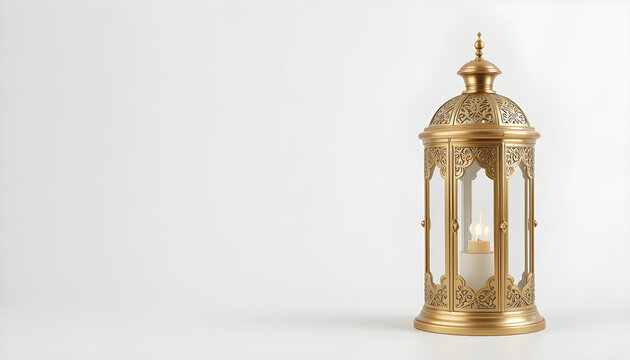 an ornate golden lantern stands prominently against a clean white background radiating a sense of elegance and warmth - Powered by Adobe