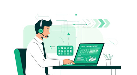 Inventory management professional overseeing supply chain operations with streamlined technology