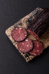 Black blood pudding, grilled pork sausage cooked for dinner. Blood pudding