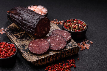 Black blood pudding, grilled pork sausage cooked for dinner. Blood pudding