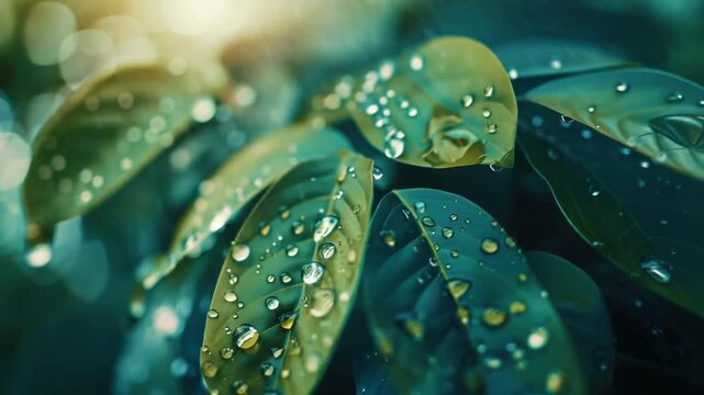 Video A close-up view of water droplets on leaves, with fine details visible