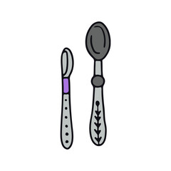 Hand drawn cute doodle teaspoon or tablespoon set vector illustration