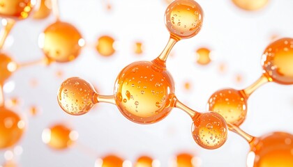 ビタミンD配合美容液を表現した水滴分子ビジュアル 科学的マクロ ジェネレーティブAI