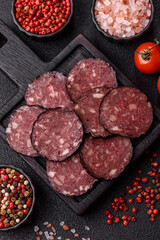 Black blood pudding, grilled pork sausage cooked for dinner. Blood pudding