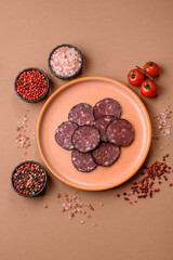 Black blood pudding, grilled pork sausage cooked for dinner. Blood pudding