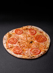 Vegetarian Margherita pizza with tomato, cheese, and sauce, for dinner. Margherita pizza