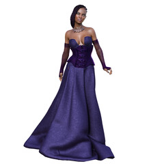 Fototapeta premium 3D rendered beautiful woman with a captivating long purple dress isolated on a transparent background