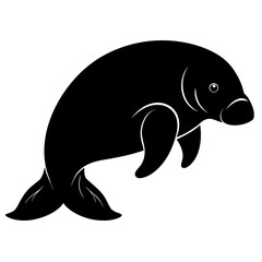 Dugong Silhouette Vector on White Background – Simple Marine Animal Design
