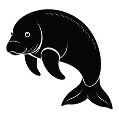 Dugong Silhouette Vector on White Background – Simple Marine Animal Design