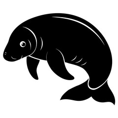 Dugong Silhouette Vector on White Background – Simple Marine Animal Design
