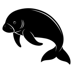 Obraz premium Dugong Silhouette Vector on White Background – Simple Marine Animal Design