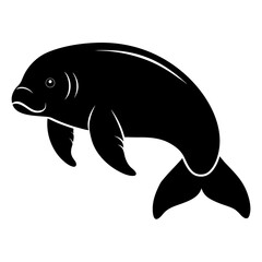 Dugong Silhouette Vector on White Background &ndash; Simple Marine Animal Design