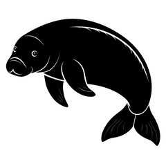 Dugong Silhouette Vector on White Background &ndash; Simple Marine Animal Design