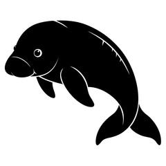 Dugong Silhouette Vector on White Background &ndash; Simple Marine Animal Design