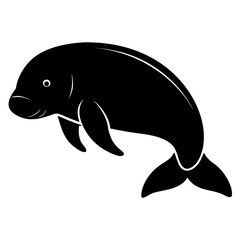 Dugong Silhouette Vector on White Background &ndash; Simple Marine Animal Design