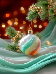 Christmas decorative ball with pine branchess.