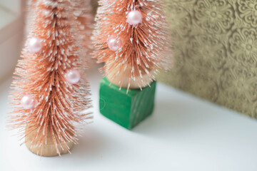 Toy Christmas tree in a vintage soft focus filter, horizontal shot