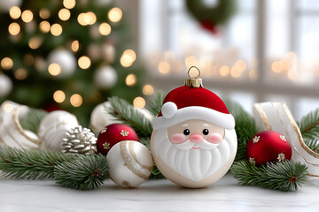 New Year's decoration of Santa Claus on the Christmas tree.