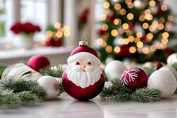 New Year's decoration of Santa Claus on the Christmas tree.