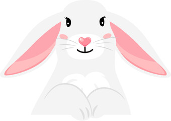 Obraz premium White rabbit cartoon portrait. Cute heart nose animal
