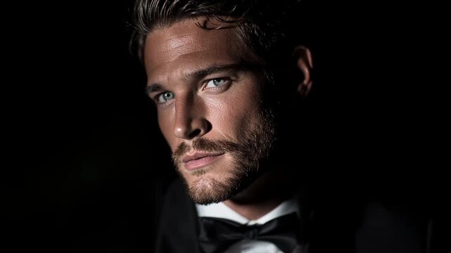 Dramatic Portrait of Elegant Man in Tuxedo with Low Key Lighting