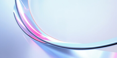  Light white pastel abstract background with an iridescent fluid glass wave &mdash; smooth curved 3D prism form, soft reflections, rainbow light flares, glossy shimmer, and a clean futuristic metallic blur