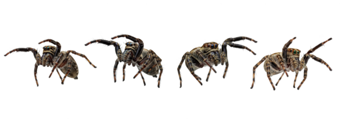 Set Of A Jumping spiders isolated on white background, Bold jumper Spider, (Phidippus audax) PNG
