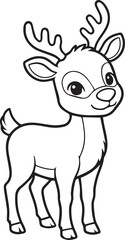 Adult deer standing softly with a gentle calm natural animal look in minimal line art one line art