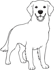 Dog illustrated in a soft friendly minimal style with clean rounded character line art one line art