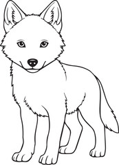 Fox designed with a soft calm friendly expression in simple rounded minimal line art one line art