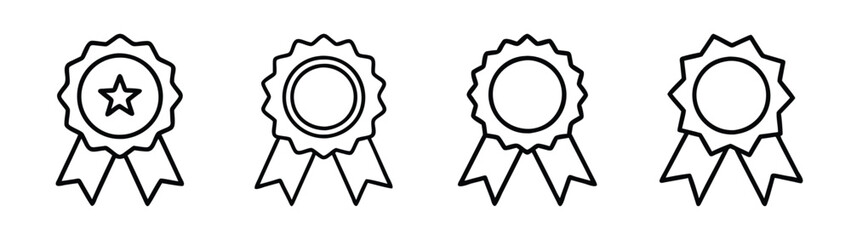 Award ribbon icons set with star and empty variations in simple line art style Vector