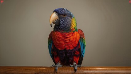 Colorful parrot sitting on a wooden perch.
