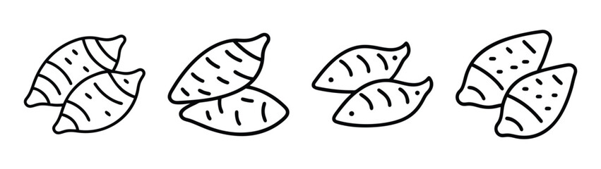 Four pairs of sweet potato icons presented as minimalist line art illustrations Vector