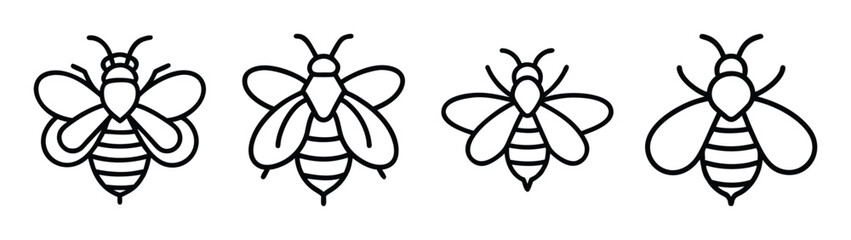 A set of four minimalist bee line art icons on a white background Vector