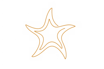 Orange starfish outline drawing on transparent background, simple marine life vector illustration for ocean concepts