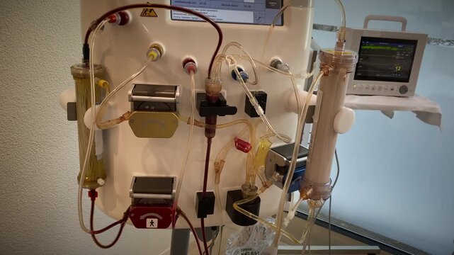 Apheresis Device With Accessories, Detailed View Of Apheresis Machine With Operational Features