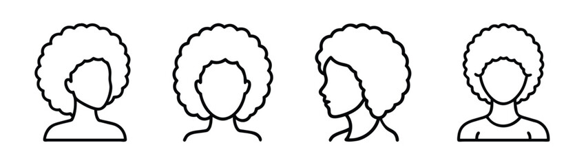 Minimalist outline icons of a person with afro hair, showing frontal and side views Vector
