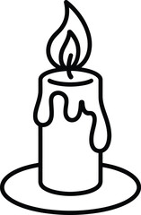A simple line drawing of a burning candle on a plate