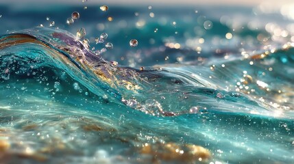 Trendy summer nature banner featuring aqua-mint water surface with clear textures and bubbles under bright sunlight for summertime leisure and enjoyment