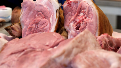 Delicious cuts of fresh meat displayed at the butcher shop