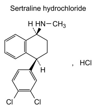 Sertraline hydrochloride, chemical structure of sertraline hydrochloride, drug substance