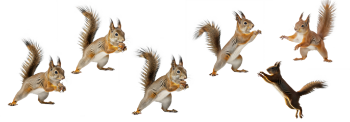 Collection Of brown squirrel isolated on transparent background, Set Of Squirrel PNG 