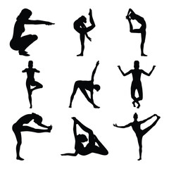 
Female silhouettes in sports and stretching poses