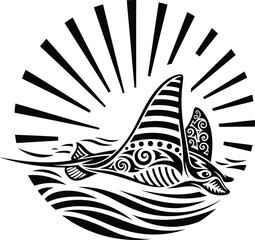 Tribal Manta Ray Ocean Wave Vector Illustration